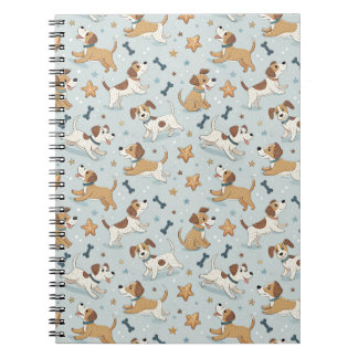 Playful Puppy Chasing Stars - Kids Cartoon Pattern Notebook
