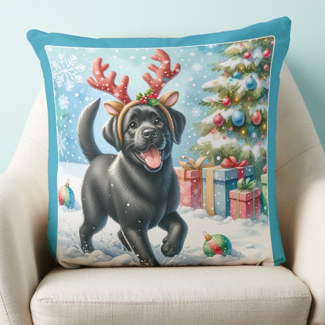 Playful Puppy Dog Labrador Retriever Christmas Cushion (Creator Uploaded)