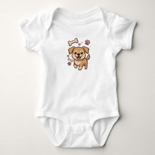 Playful Puppy Joy – Cute Cartoon Dog in Pastel Baby Bodysuit