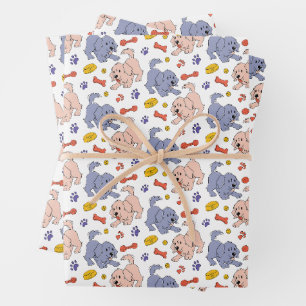Playful Puppy & Paw Pattern Wrapping Paper Sheet