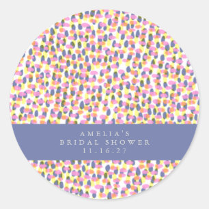 Playful Purple Abstract Dot Custom Bridal Shower Classic Round Sticker
