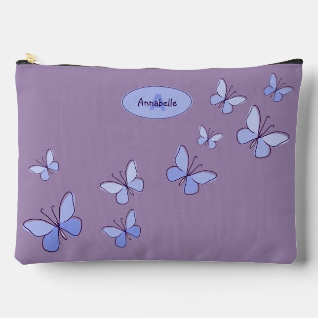 Playful Purple Blue Butterfly Doodle Accessory Pouch (Front)
