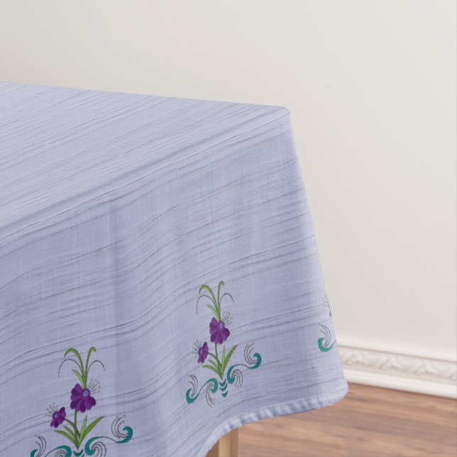 Playful Purple Flower w/Tumbling Teal Swirls 50x72 Tablecloth (In Situ)