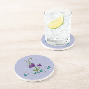 Playful Purple Flower w/Tumbling Teal Swirls Sands Coaster