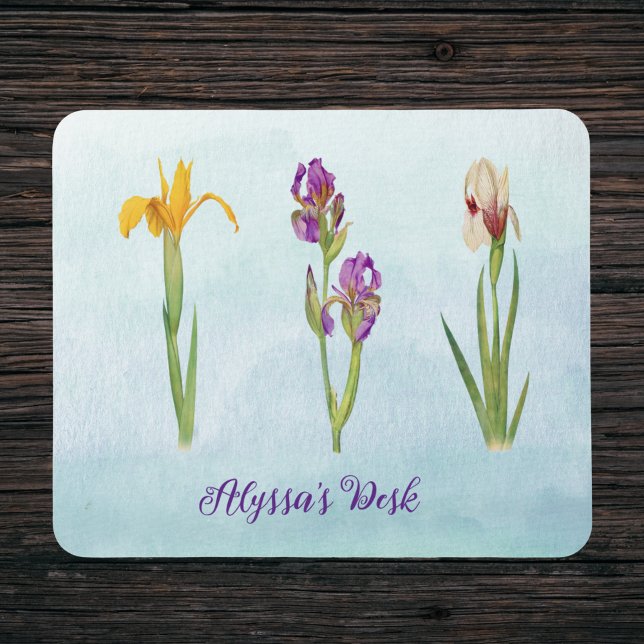 Playful Purple Personalised Irises with Name Mouse Mat (Creator Uploaded)