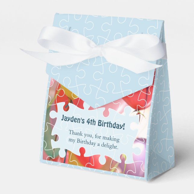 Playful Puzzle Balloon 4th Birthday Party  Favour Box (Front Side)