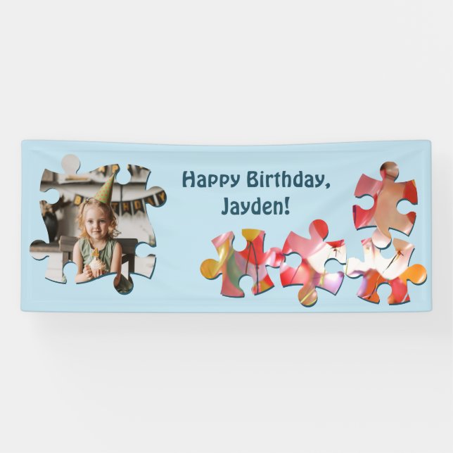Playful Puzzle Balloon Happy Birthday Party Banner (Horizontal)