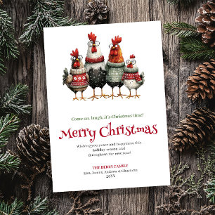 Playful quirky chickens Christmas greeting card