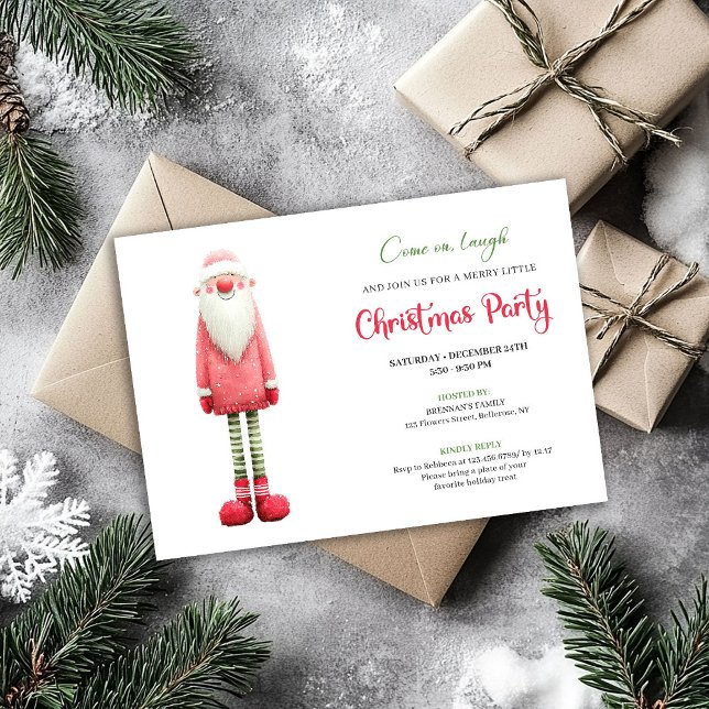 Playful Quirky Pink Santa Holiday Greeting Invitation (Playful Quirky Pink Santa Holiday Greeting)
