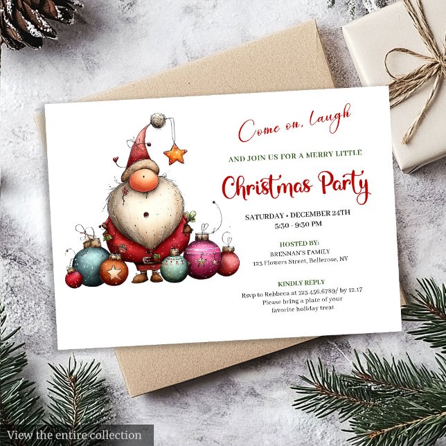 Playful Quirky Santa Classic Red Green Party  Invitation (Playful Quirky Santa Classic Red Green Party Invite)