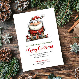 Playful Quirky Santa Minimalist Christmas Greeting Holiday Card