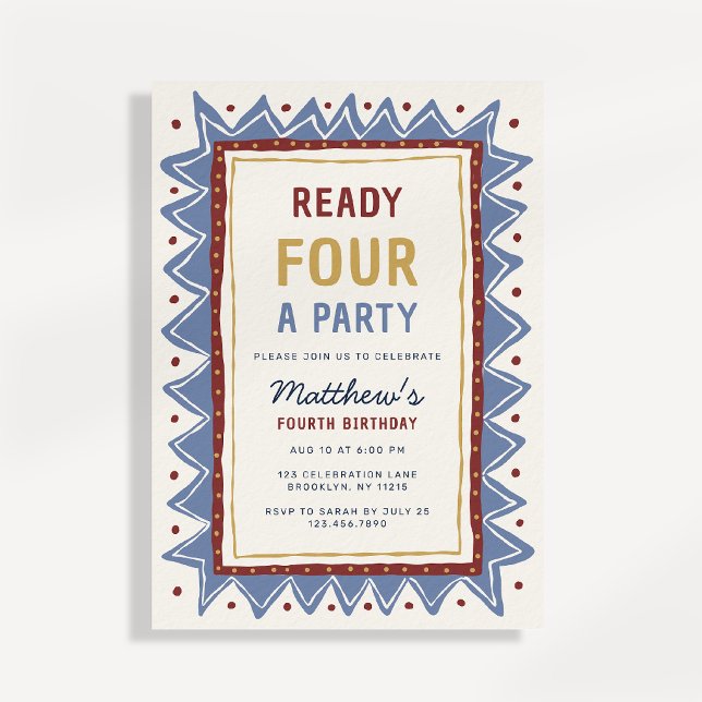 Playful Ready Four a Party Boy Birthday Invitation (Creator Uploaded)