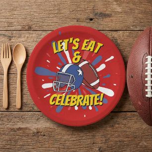 Playful Red American Football Helmet Birthday Paper Plate