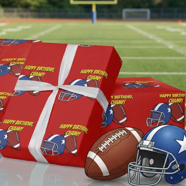 Playful Red American Football Sport Happy Birthday Wrapping Paper (Creator Uploaded)