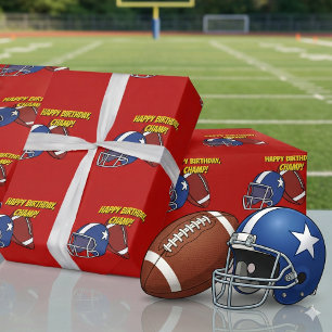 Playful Red American Football Sport Happy Birthday Wrapping Paper