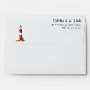 Playful Red and White Lighthouse Illustration Envelope