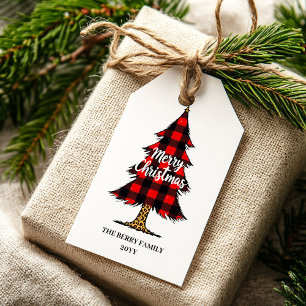Playful red black plaid gift tag custom holiday