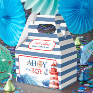 Playful Red Blue Nautical Waves Baby Shower Favour Box