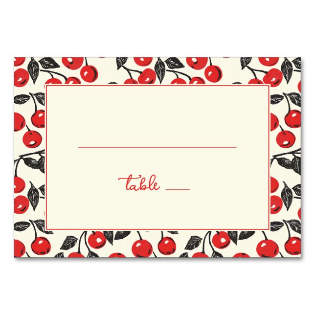 Playful Red Cherry Border Table Number (Front)