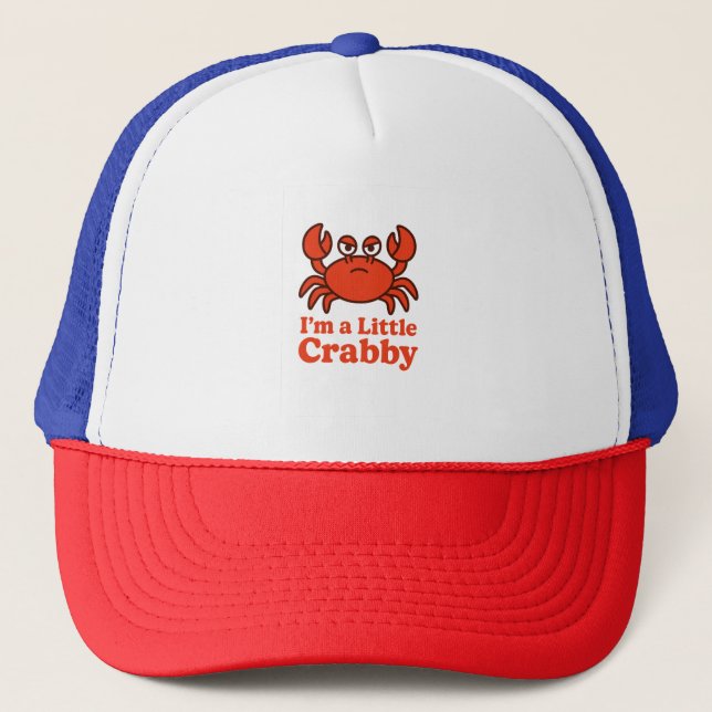Playful Red Crab – “I’m a Little Crabby” Humour Trucker Hat (Front)