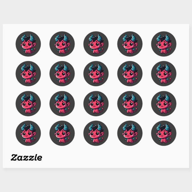 Playful Red Devil - Cartoon, Character, Red, Kawai Classic Round Sticker (Sheet)