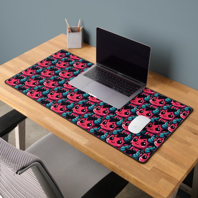 Playful Red Devil - Cartoon, Character, Red, Kawai Desk Mat (Office 2)