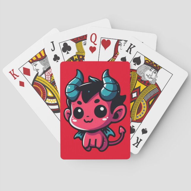 Playful Red Devil - Cartoon, Character, Red, Kawai Playing Cards (Back)