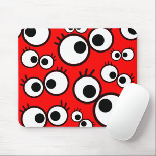 Playful Red Googly Eyes Pattern Mouse Mat