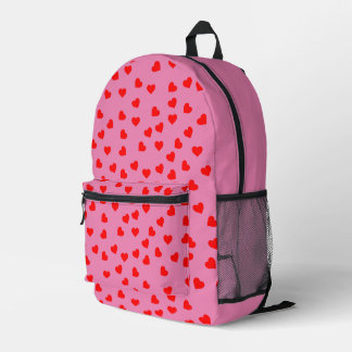 Playful Red Hearts Happy Pink Printed Backpack