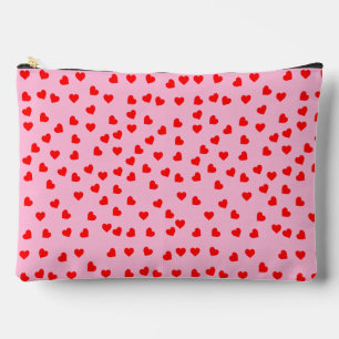 Playful Red Hearts Pastel Pink Accessory Pouch
