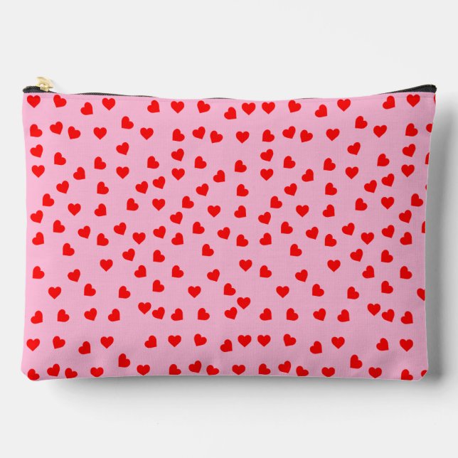 Playful Red Hearts Pastel Pink Accessory Pouch (Front)