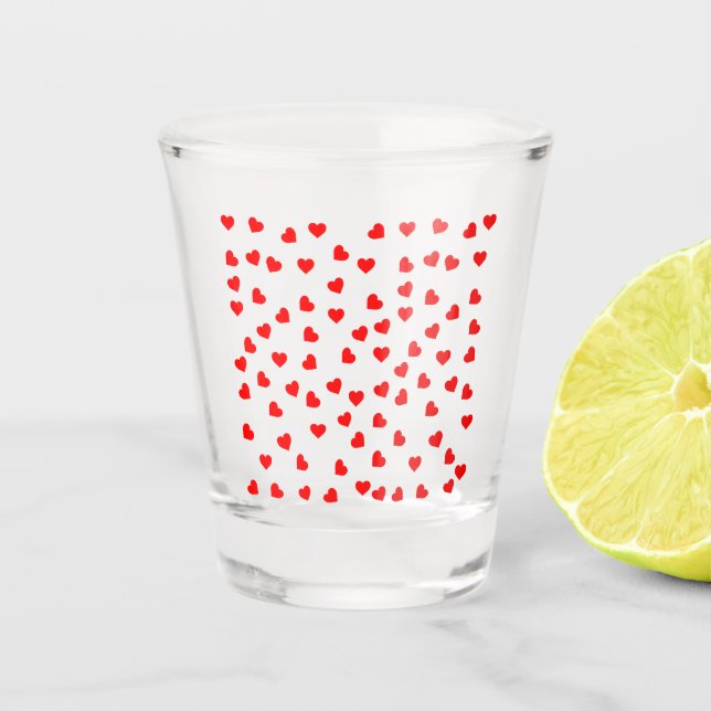 Playful Red Hearts  Shot Glass (Front)
