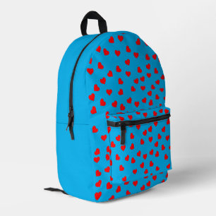 Playful Red Hearts Sky Blue Printed Backpack