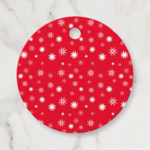Playful Red Monochromatic Snow Flakes Graphic Favour Tags
