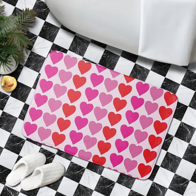 Playful Red Pink Fuchsia Hearts Valentine Pattern  Bath Mat (Creator Uploaded)