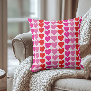 Playful Red Pink Fuchsia Hearts Valentine Pattern Cushion