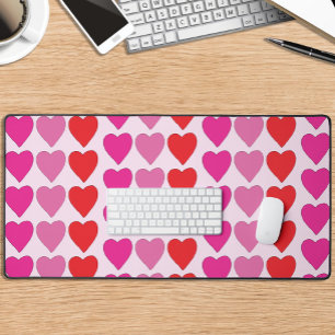 Playful Red Pink Fuchsia Hearts Valentine Pattern Desk Mat