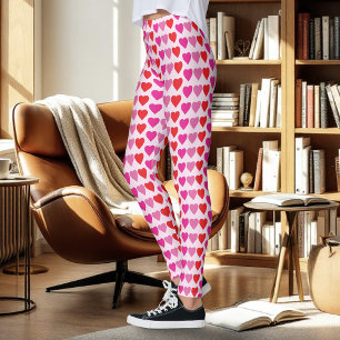 Playful Red Pink Fuchsia Hearts Valentine Pattern  Leggings