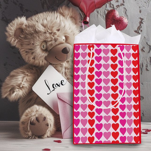 Playful Red Pink Fuchsia Hearts Valentine Pattern  Medium Gift Bag (Creator Uploaded)