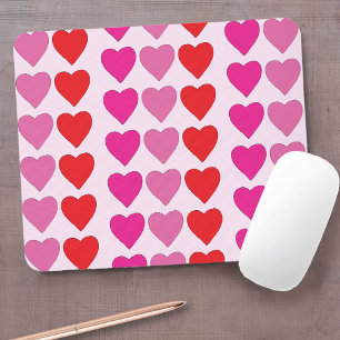 Playful Red Pink Fuchsia Hearts Valentine Pattern  Mouse Mat