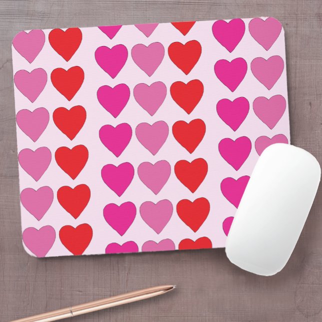Playful Red Pink Fuchsia Hearts Valentine Pattern  Mouse Mat (Creator Uploaded)