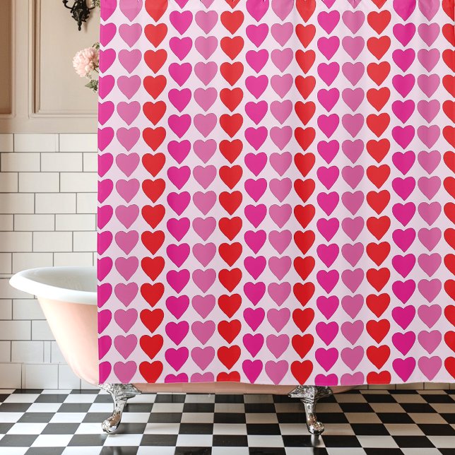 Playful Red Pink Fuchsia Hearts Valentine Pattern  Shower Curtain (Creator Uploaded)