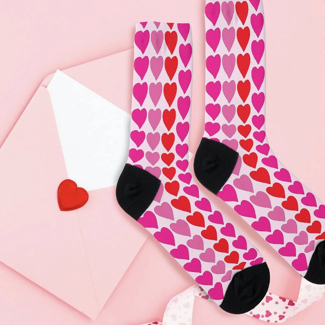 Playful Red Pink Fuchsia Hearts Valentine Pattern  Socks (Creator Uploaded)