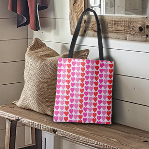 Playful Red Pink Fuchsia Hearts Valentine Pattern Tote Bag