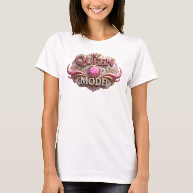 Playful Red QUEEN ON MODE Text Design T-Shirt (Front)