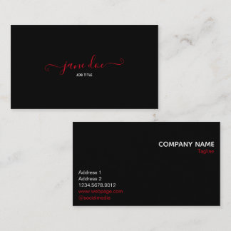 Playful Red Stylish Business Brand Identity Black Business Card