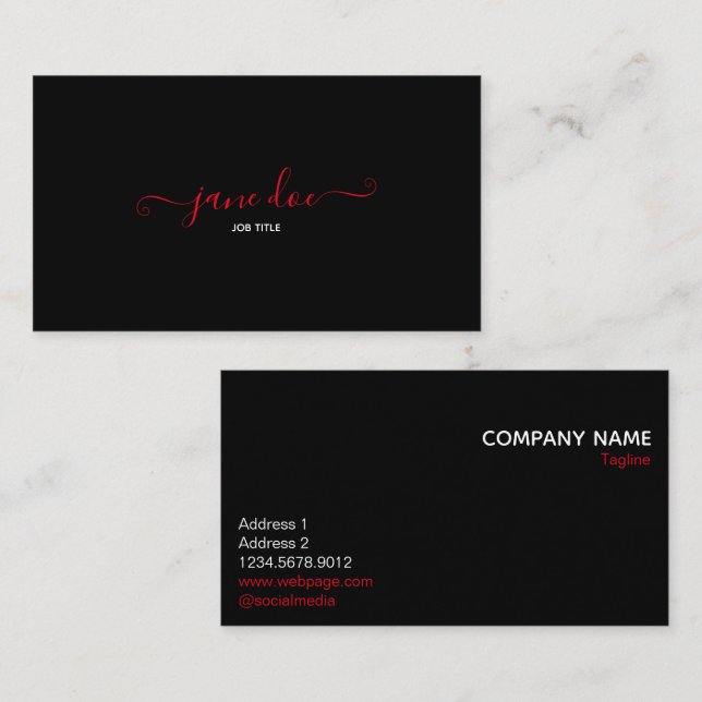 Playful Red Stylish Business Brand Identity Black Card (Front/Back)