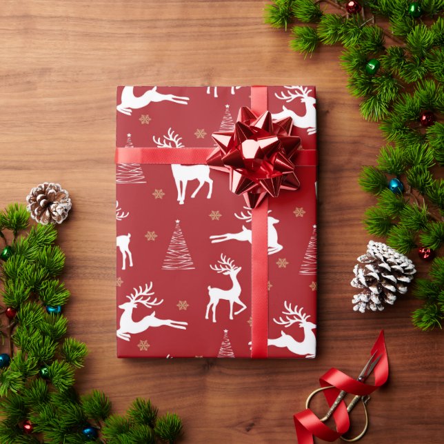 Playful reindeer and tree wrapping paper (Holiday Gift)