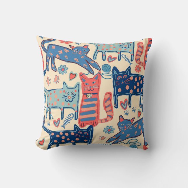Playful Retro Cats  Cushion (Front)
