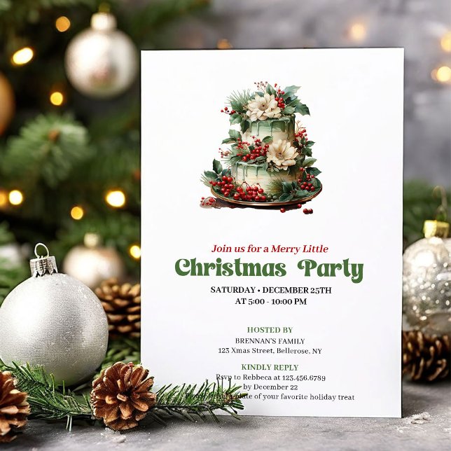 Playful Retro Christmas Cake Celebration Invitation (Playful Retro Christmas Angel Celebration)
